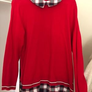 Tommy Hilfiger sweater w/peter pan collar and shirt tail- RED and plaid - XXL.